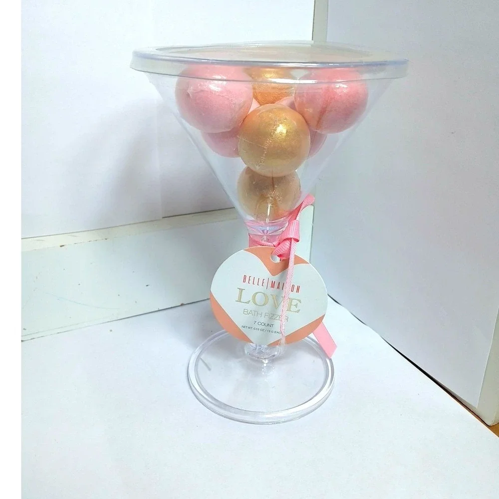 Belle Maison Love Bath Fizzer Martini Glass 7 Count Pink Gold New